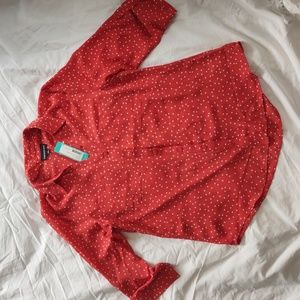 Orange and white button down blouse size L